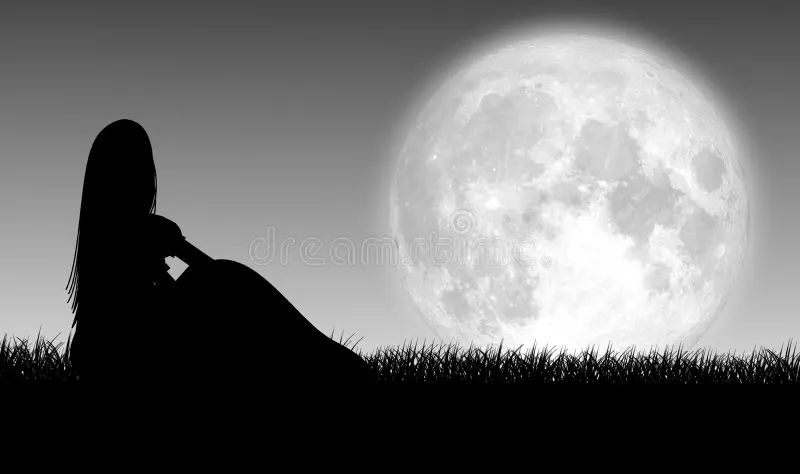 Alone Sad Shayari for a lone woman standing beneath the moon in an open field