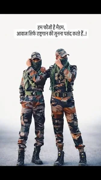 Army Attitude Shayari showing an Indian soldier in camouflage watching over a military airfield