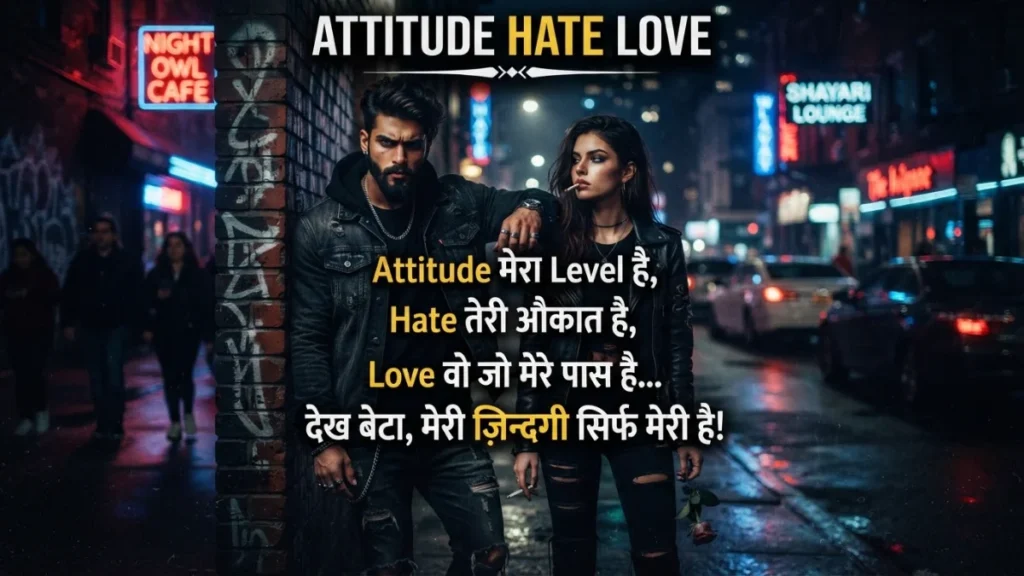 Attitude hate love shayari for boys and girls with couple at night cafe street
