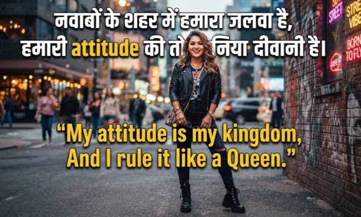 Attitude Heart Touching Shayari के लिए शहर की सड़क पर आत्मविश्वास से खड़ी महिला की तस्वीर