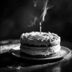 Birthday Sad Shayari showing a solitary birthday reflection beside a small cake and candle