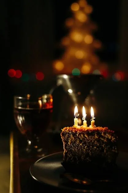 Birthday Sad Shayari showing a small birthday cake with lit candles on a table