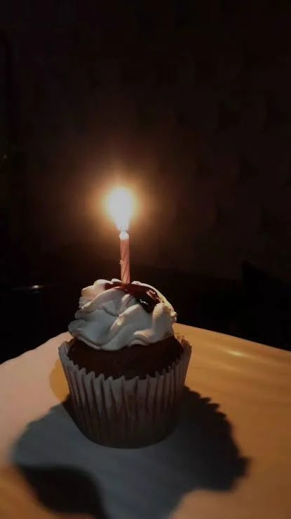 Birthday Sad Shayari showing a single cupcake with one lit birthday candle