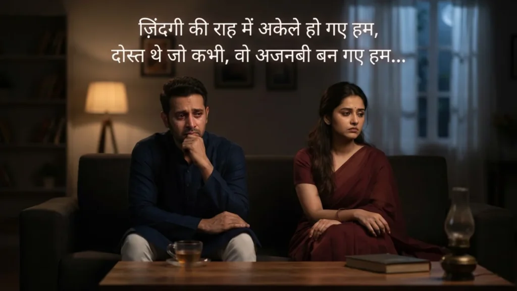 Sad couple distance shayari - Akele ho gaye hum ajanabi ban gaye dosti shayari