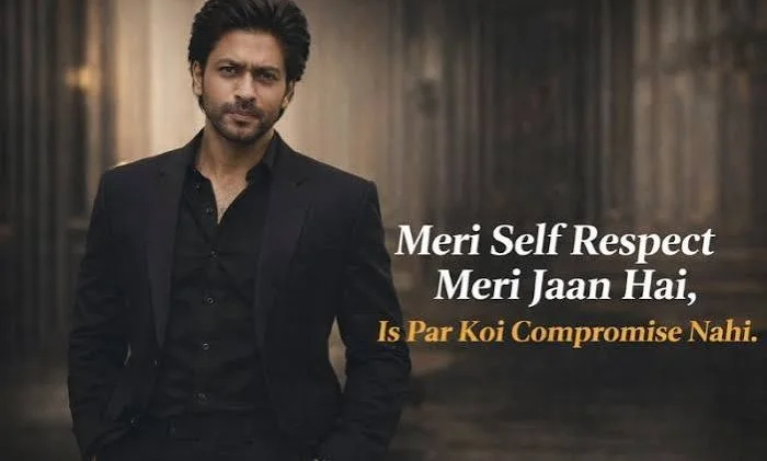 King Attitude Shayari In English showing a confident man in a suit walking through a modern city street