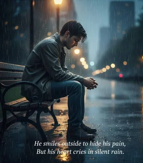 Sad Emotional Shayari In English showing a young man looking down with a distant emotional expression