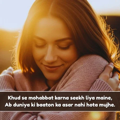 Self Love Shayari In English showing a woman with a calm confident expression representing inner peace