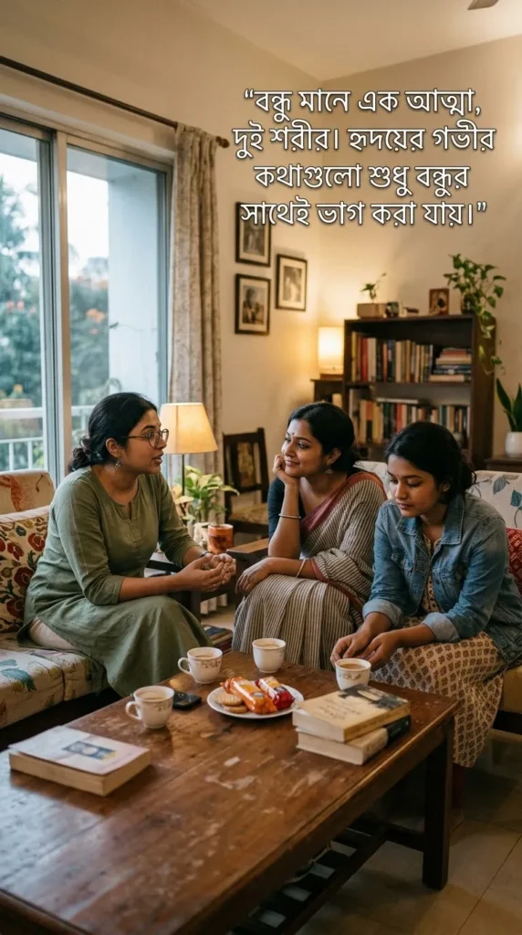 Bengali Friendship Quotes about friends sharing a meaningful conversation indoors