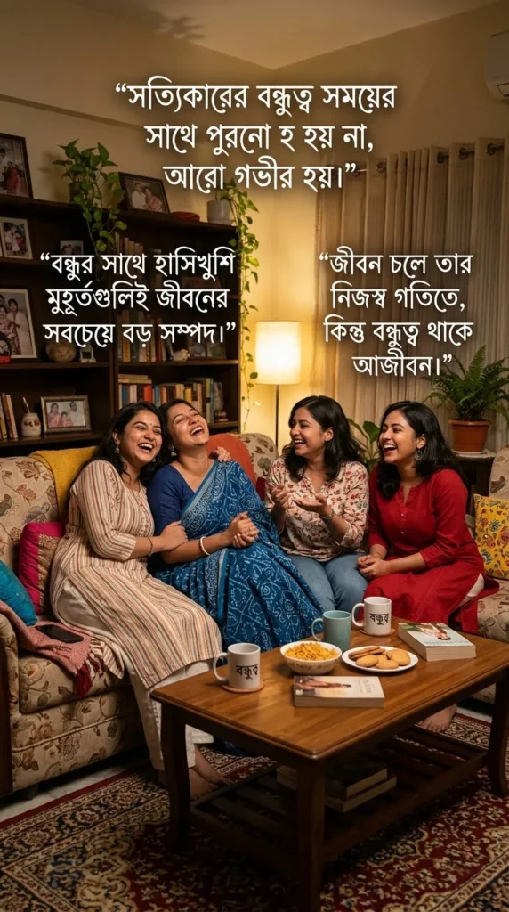 Bengali Friendship Quotes for best friends relaxing and laughing together at home