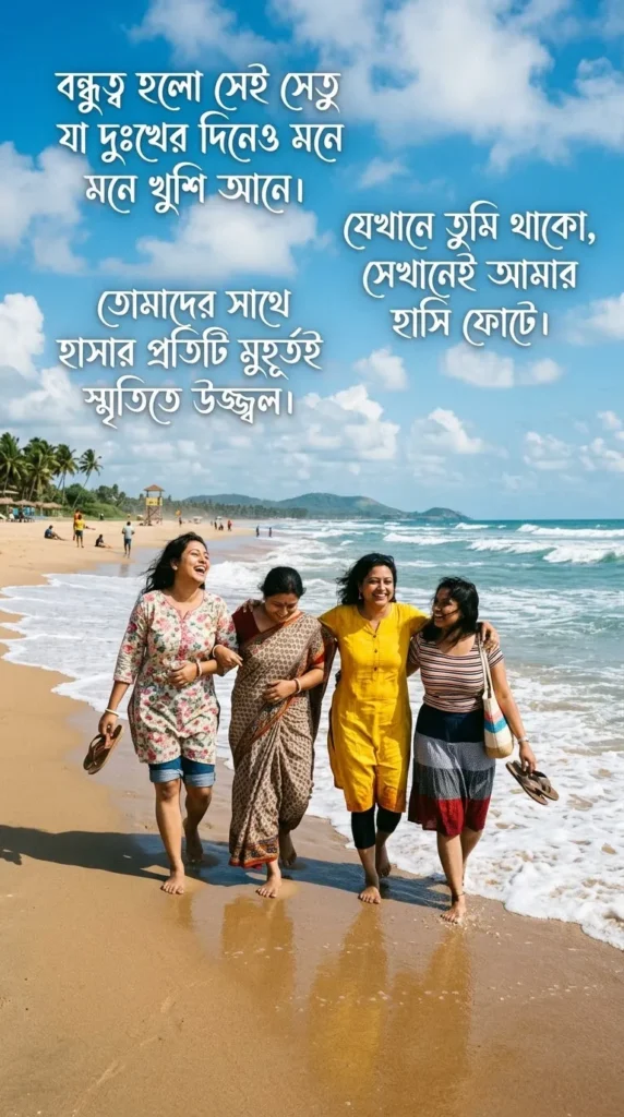 Bengali Friendship Quotes for friends enjoying a bright beach day together