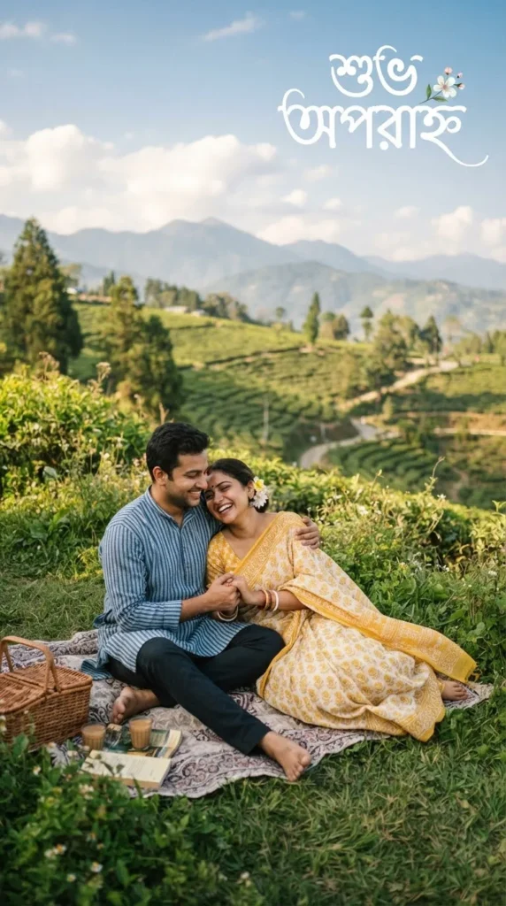 Bengali Good Afternoon Greetings for romantic couples enjoying a peaceful afternoon outdoors
