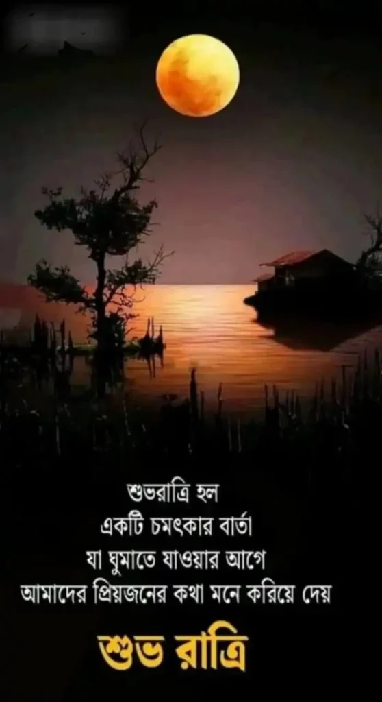 Bengali Good Night Quotes with a serene full moon and peaceful night sky