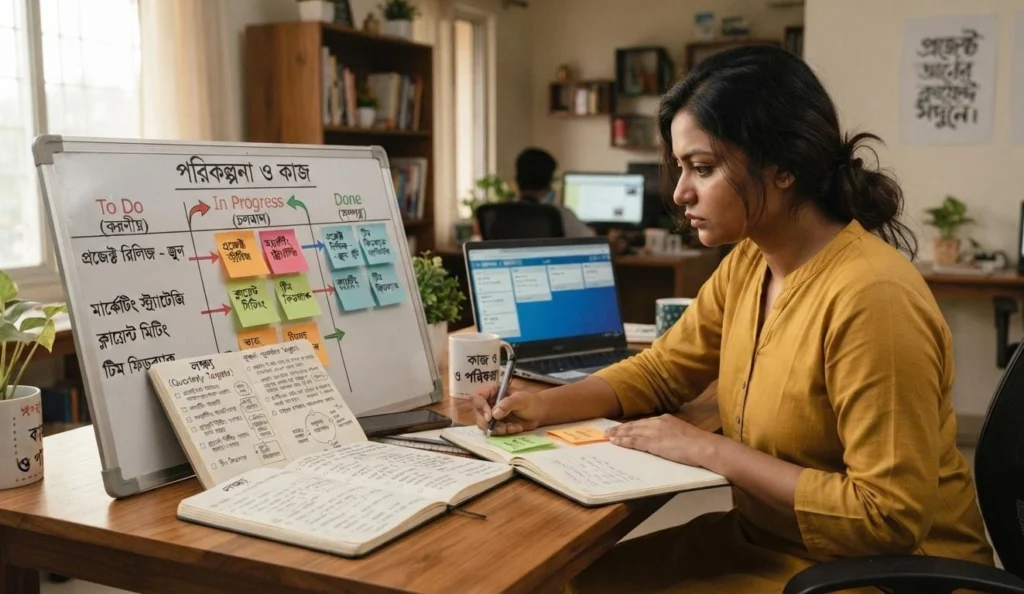 Bengali Motivational Quotes focused student studying at a desk