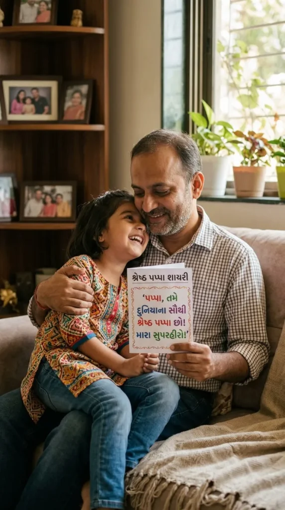 Best Papa Shayari In Gujarati માટે પિતા અને દીકરી વચ્ચેનો સ્નેહભર્યો સંબંધ દર્શાવતું દૃશ્ય