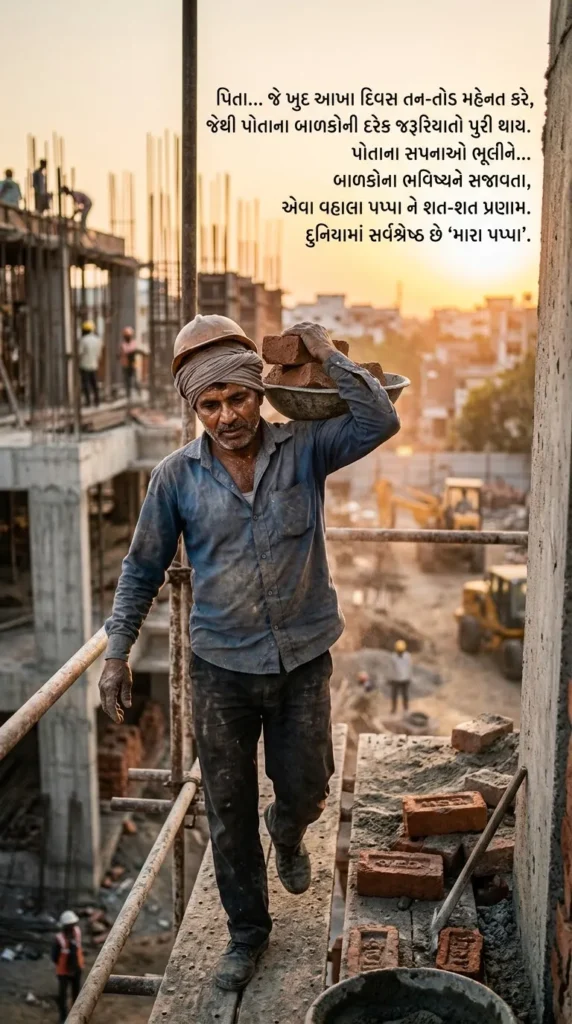 Best Papa Shayari In Gujarati માટે પરિવાર માટે મહેનત કરતા પિતાની લાગણીસભર તસવીર