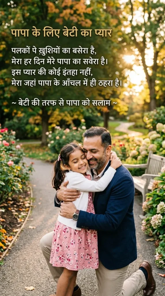 Beti Papa Ke Liye Shayari showing a loving father and daughter sharing a warm outdoor hug