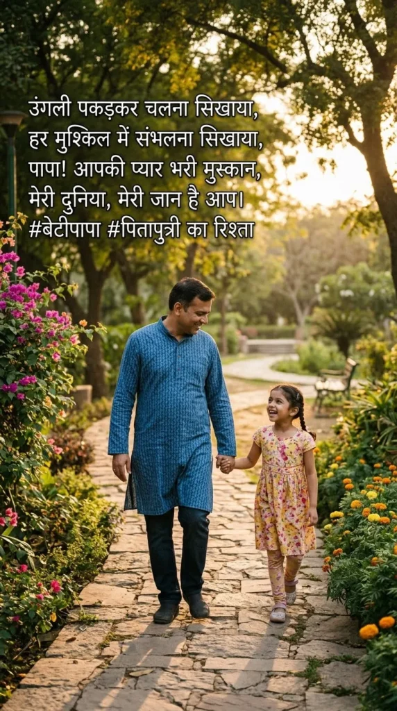 Beti Papa Ke Liye Shayari showing a father and daughter walking together hand in hand