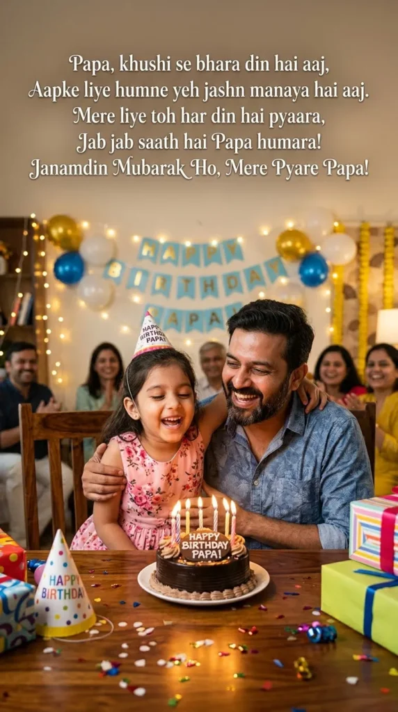 Beti Papa Ke Liye Shayari showing a father and daughter sharing a joyful birthday celebration