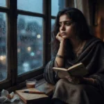 Dard Bhari Shayari के भाव को दर्शाता बारिश में खिड़की के पास अकेला बैठा व्यक्ति