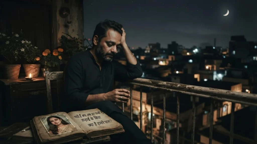 Dard Bhari Shayari में किसी की याद और तन्हाई को दर्शाता रात का शांत दृश्य