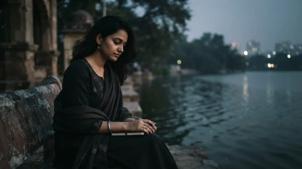  Dard Bhari Shayari में भावुक और शांत मनःस्थिति को दर्शाता अकेला व्यक्ति