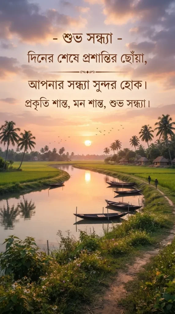 Good Evening Quotes In Bengali for someone special with a glowing sunset