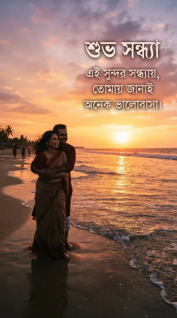 Good Evening Quotes In Bengali for someone special with a glowing sunset