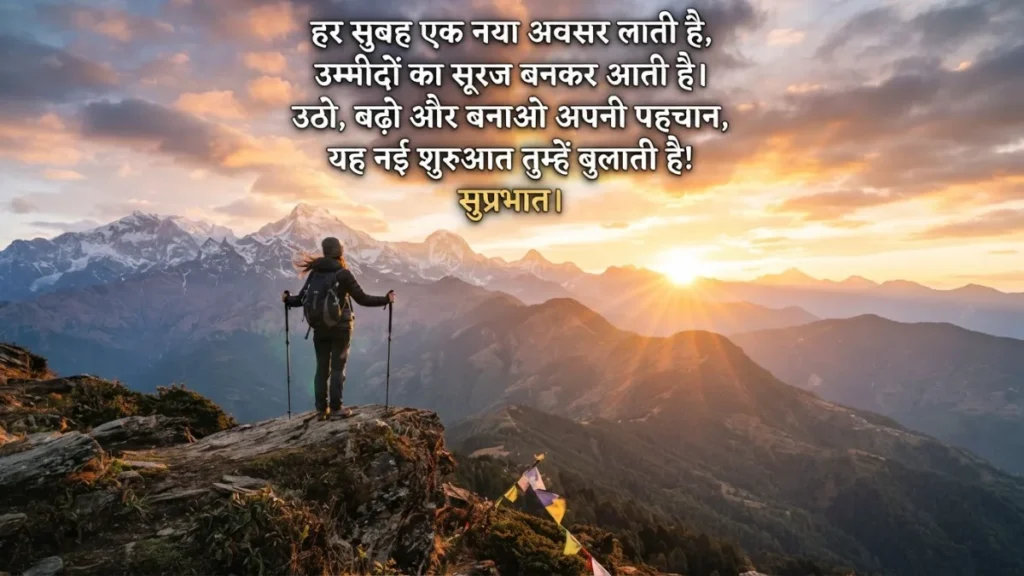 Good Morning Shayari mountain sunrise representing motivation hope and a fresh beginning