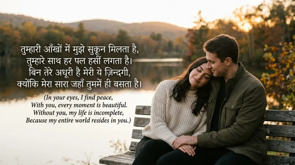 Heart Touching Love Shayari beside two people sharing a quiet romantic moment