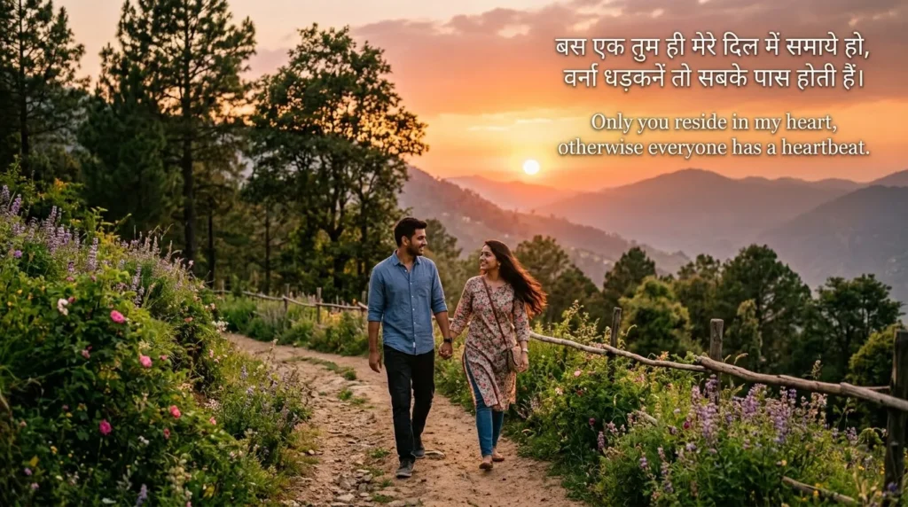 Heart Touching Love Shayari represented through a couple walking together in nature
