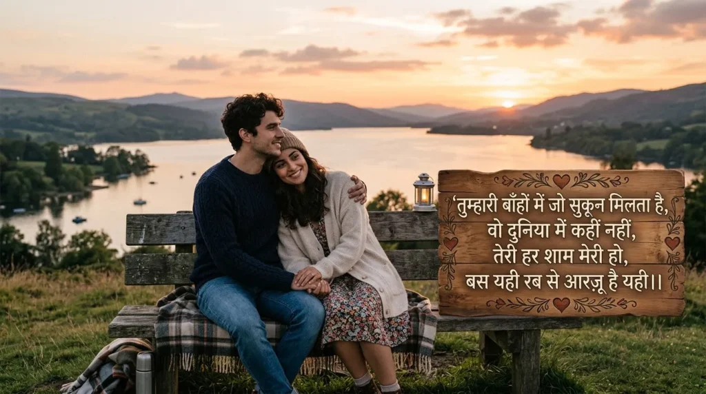 Heart Touching Love Shayari for a boyfriend beside a couple enjoying a peaceful evening