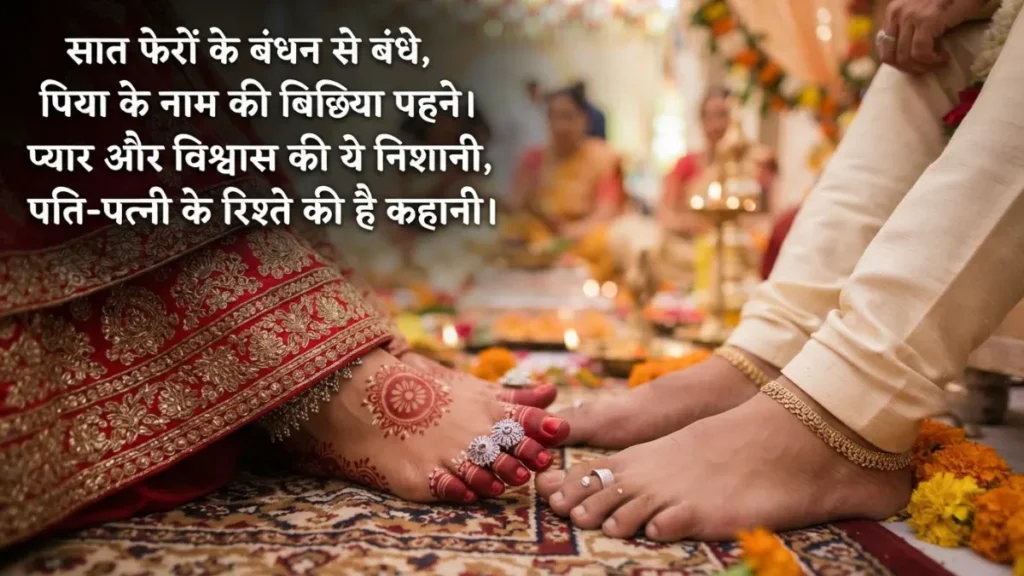 Husband Wife Shayari In Hindi के लिए भारतीय विवाह परंपरा में वैवाहिक संबंध का प्रतीक पैर की अंगूठी