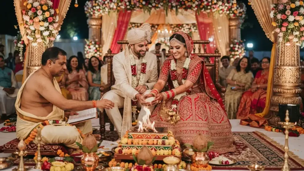 Husband Wife Shayari In Hindi के लिए भारतीय विवाह समारोह में पति पत्नी का साथ