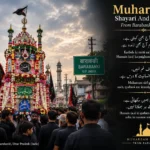 Muharram Shayari And Quotes shown beside a traditional Ta'ziya procession in Barabanki India