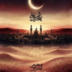 Muharram Shayari In Hindi showing an illuminated mosque and crescent moon at night for a peaceful and respectful Islamic remembrance