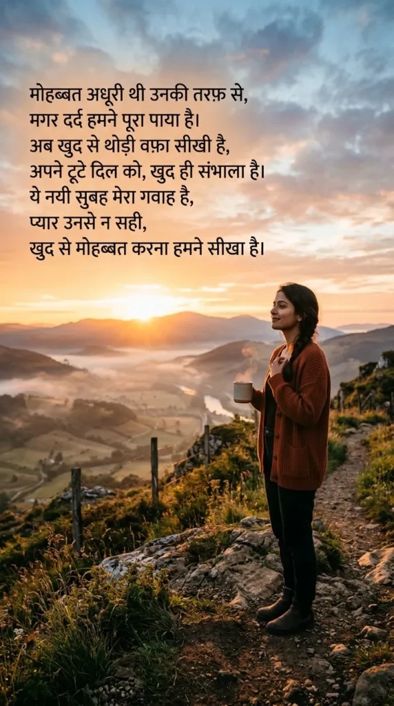 Fresh One Sided Love Shayari about healing and self respect at sunrise