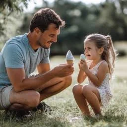 Papa Beti Shayari showing a father and daughter enjoying a cheerful outdoor picnic together in a garden