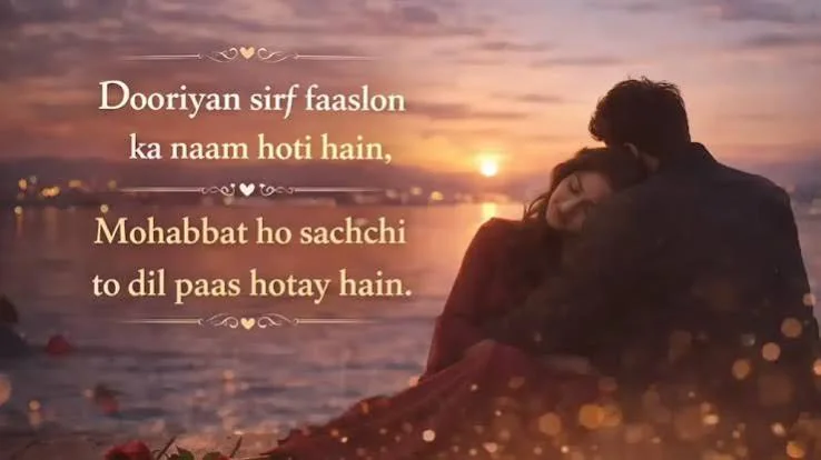 Pyar Bhari Shayari for long distance love with a person looking across a city skyline at night