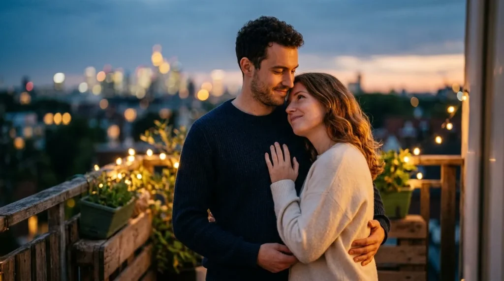 Tareef Shayari for a couple sharing a gentle and romantic moment